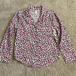 NWOT Victoria's Secret Pink and Black Heart Cheetah Print Button Down PJ Shirt